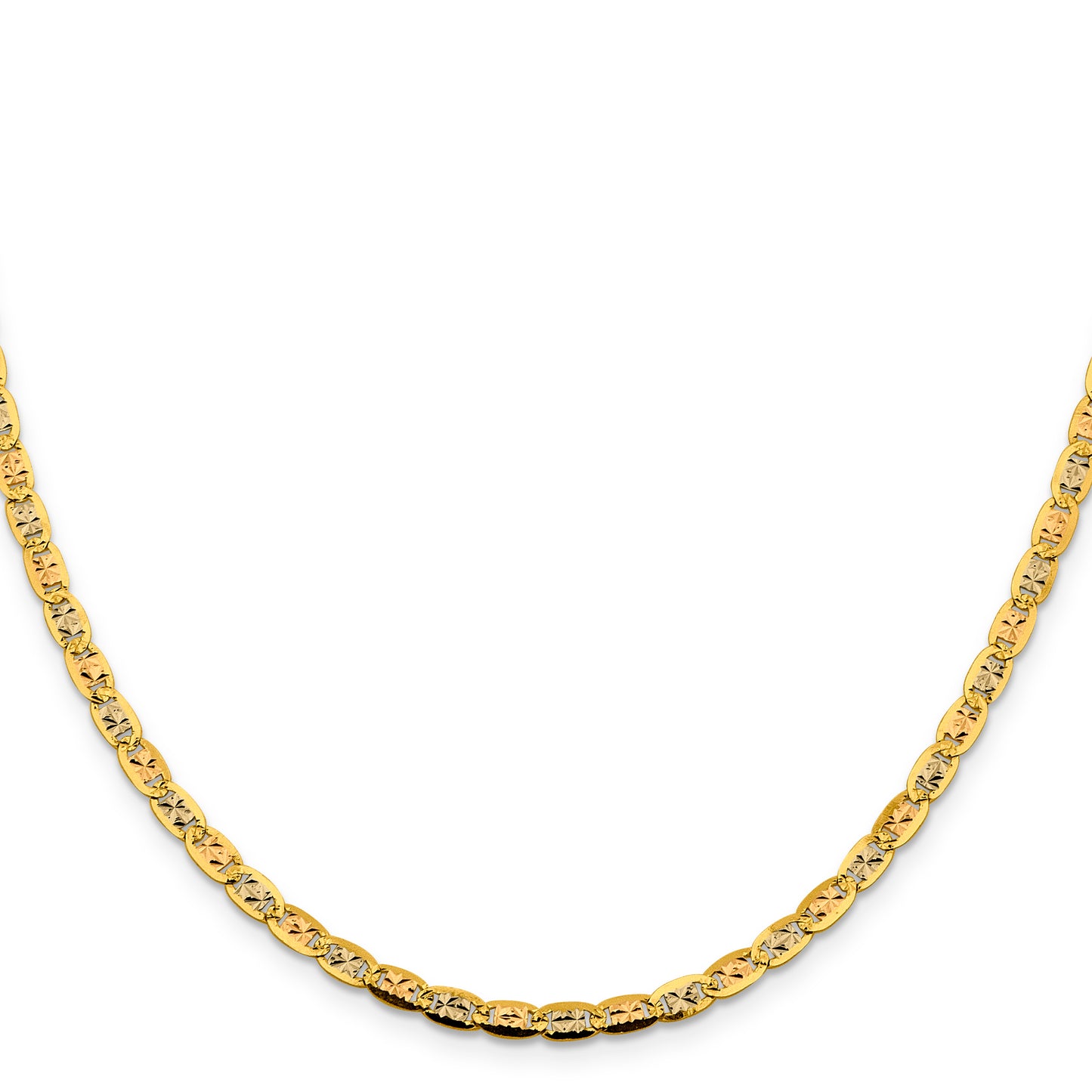 14K Tri-Color 16 Inch 3.8mm Pav Valentino With Lobster Clasp Chain