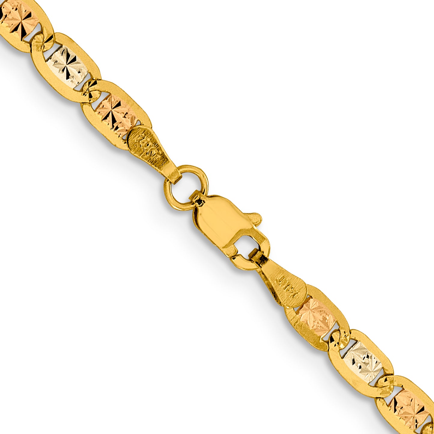 14K Tri-Color 16 Inch 3.8mm Pav Valentino With Lobster Clasp Chain