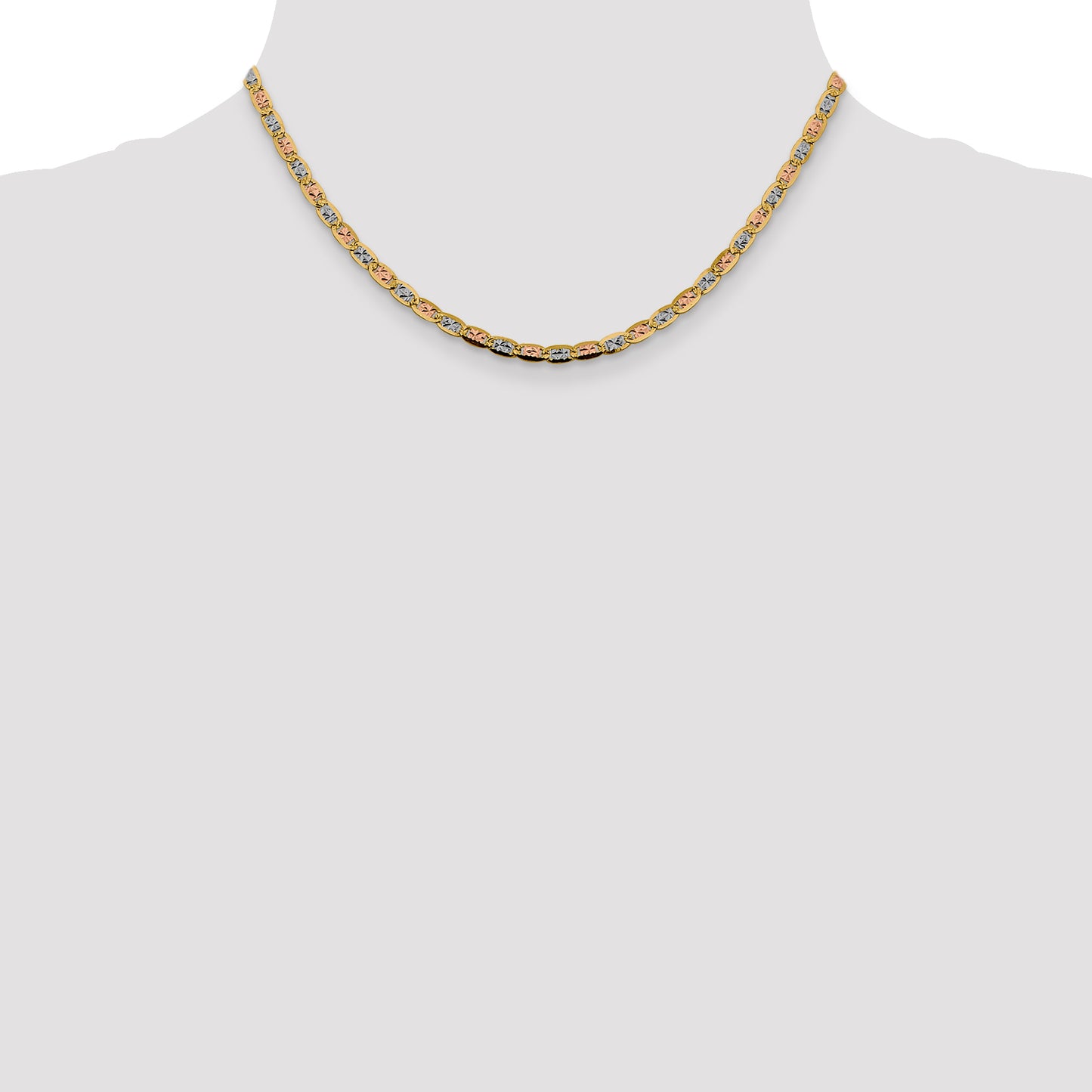 14K Tri-Color 16 Inch 3.8mm Pav Valentino With Lobster Clasp Chain