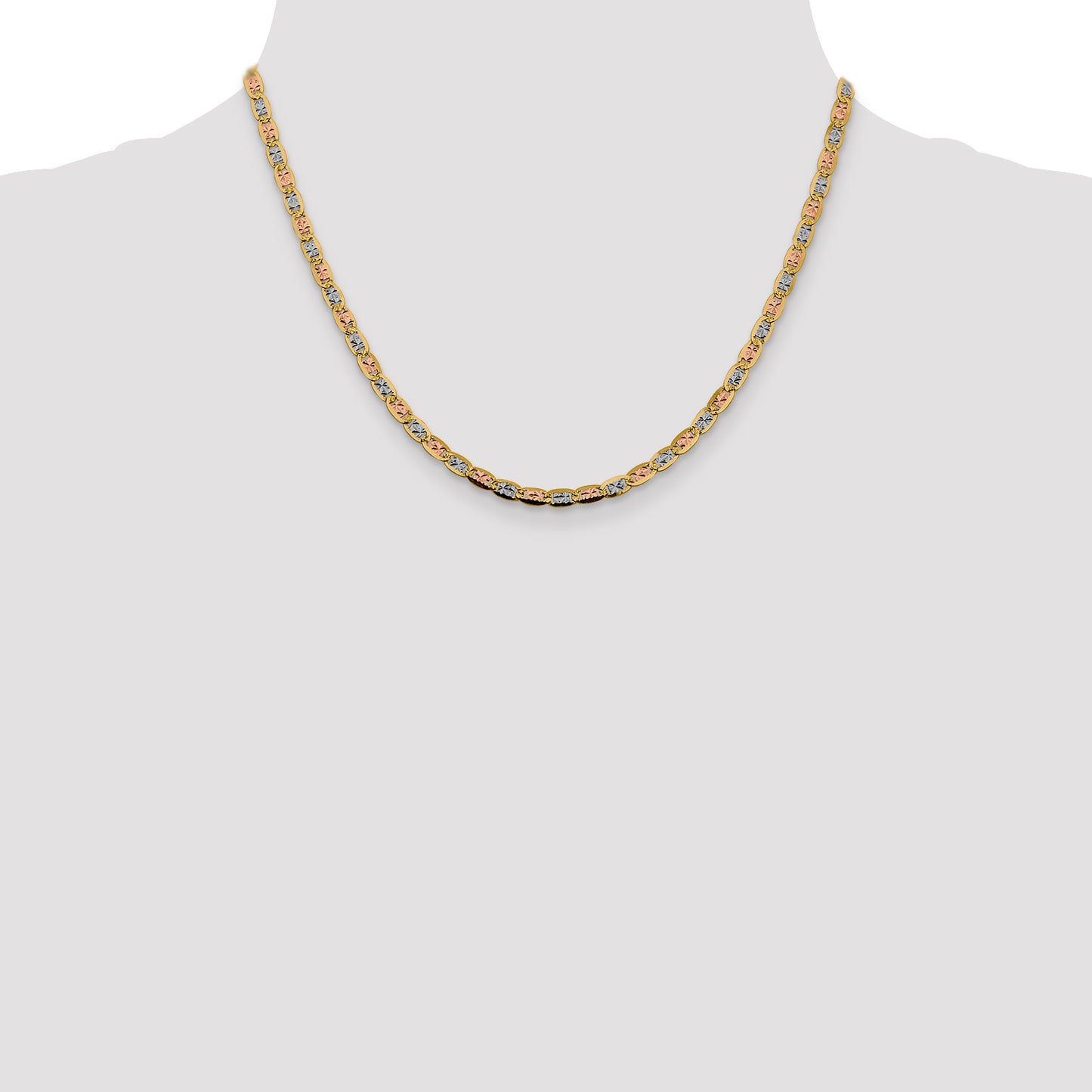 14K Tri-Color 18 Inch 3.8mm Pav Valentino With Lobster Clasp Chain