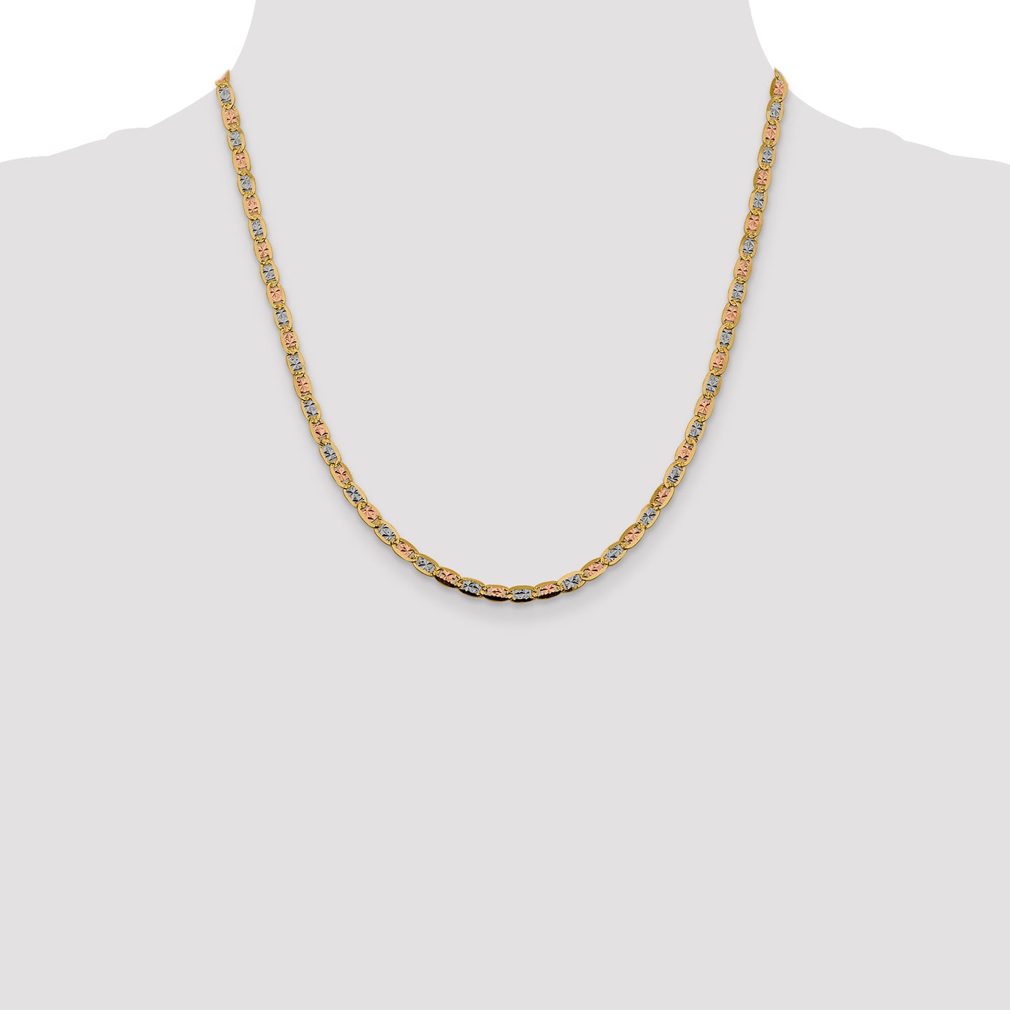 14K Tri-Color 20 Inch 3.8mm Pav Valentino With Lobster Clasp Chain