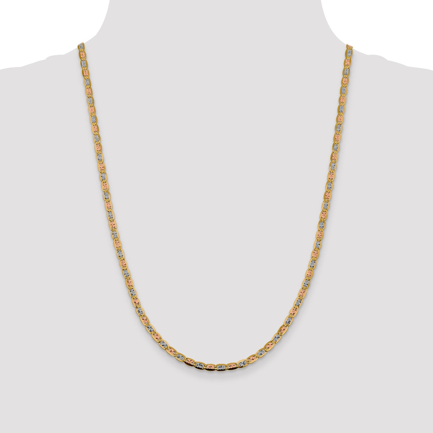 14K Tri-Color 24 Inch 3.8mm Pav Valentino With Lobster Clasp Chain