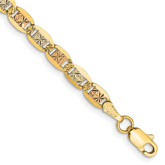 9 Inch 14K 3.8mm Tri-Color Gold Pav Valentino Chain