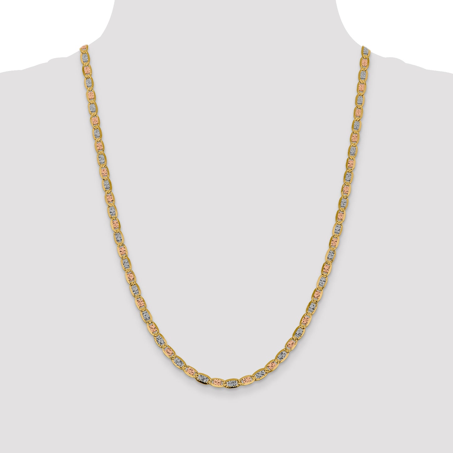 14K Tri-Color 24 Inch 4.65mm Pav Valentino With Lobster Clasp Chain