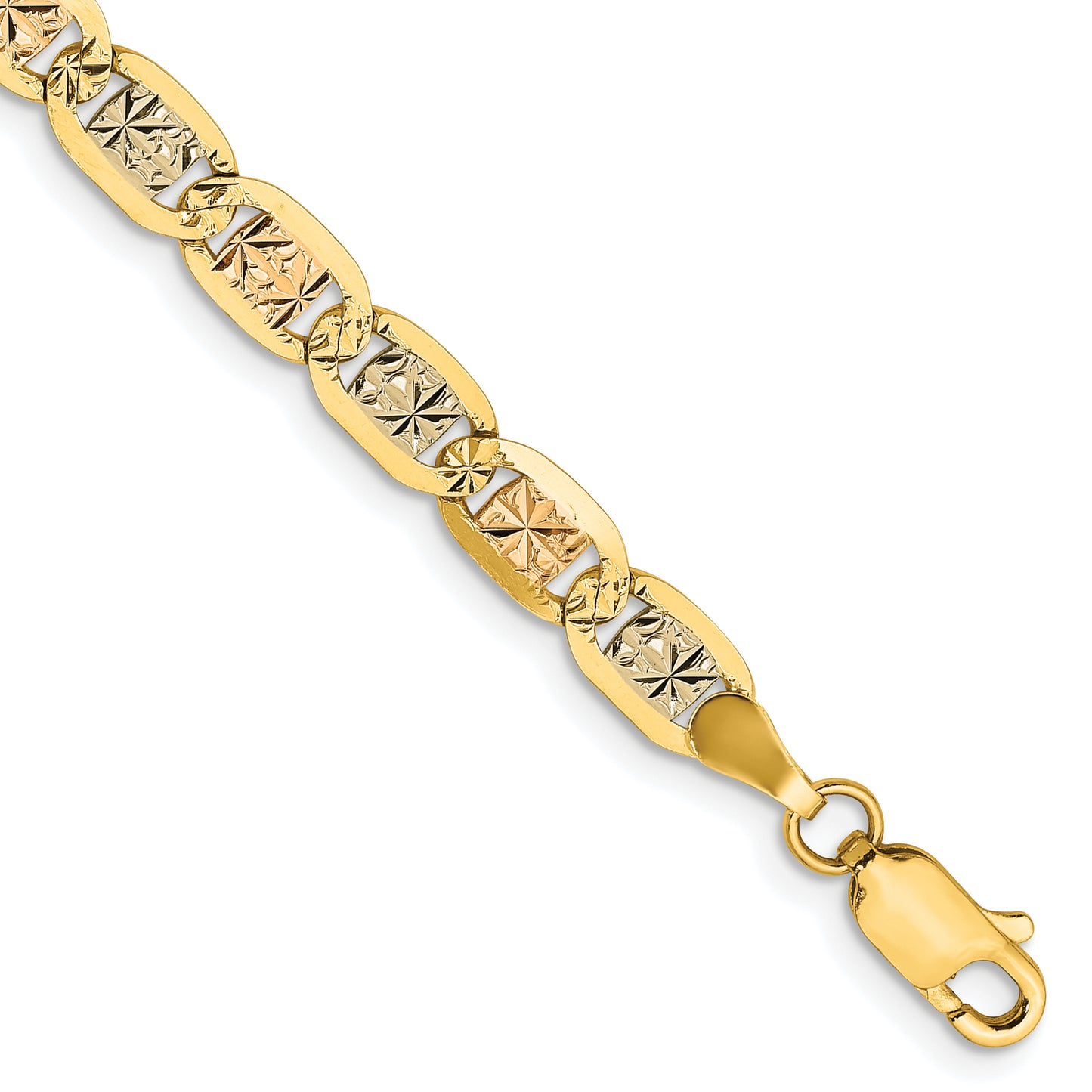 9 Inch 14K 4.65mm Tri-Color Gold Pav Valentino Chain