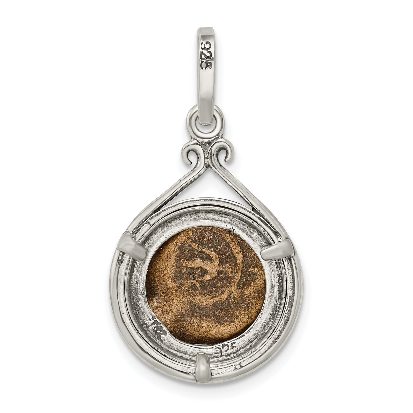 Sterling Silver Ancient Coins And Bronze Antiqued Widow'S Mite Coin Pendant With A Certificate Of Authenticity