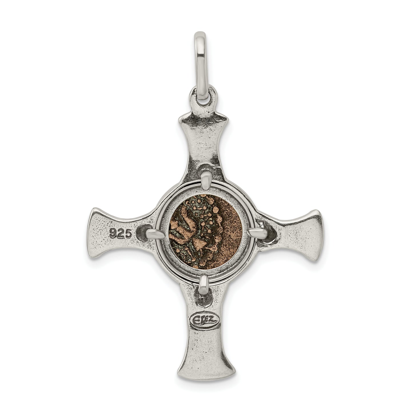 Sterling Silver Ancient Coins And Bronze Antiqued Widow'S Mite Coin Cross Pendant With A Certificate Of Authenticity