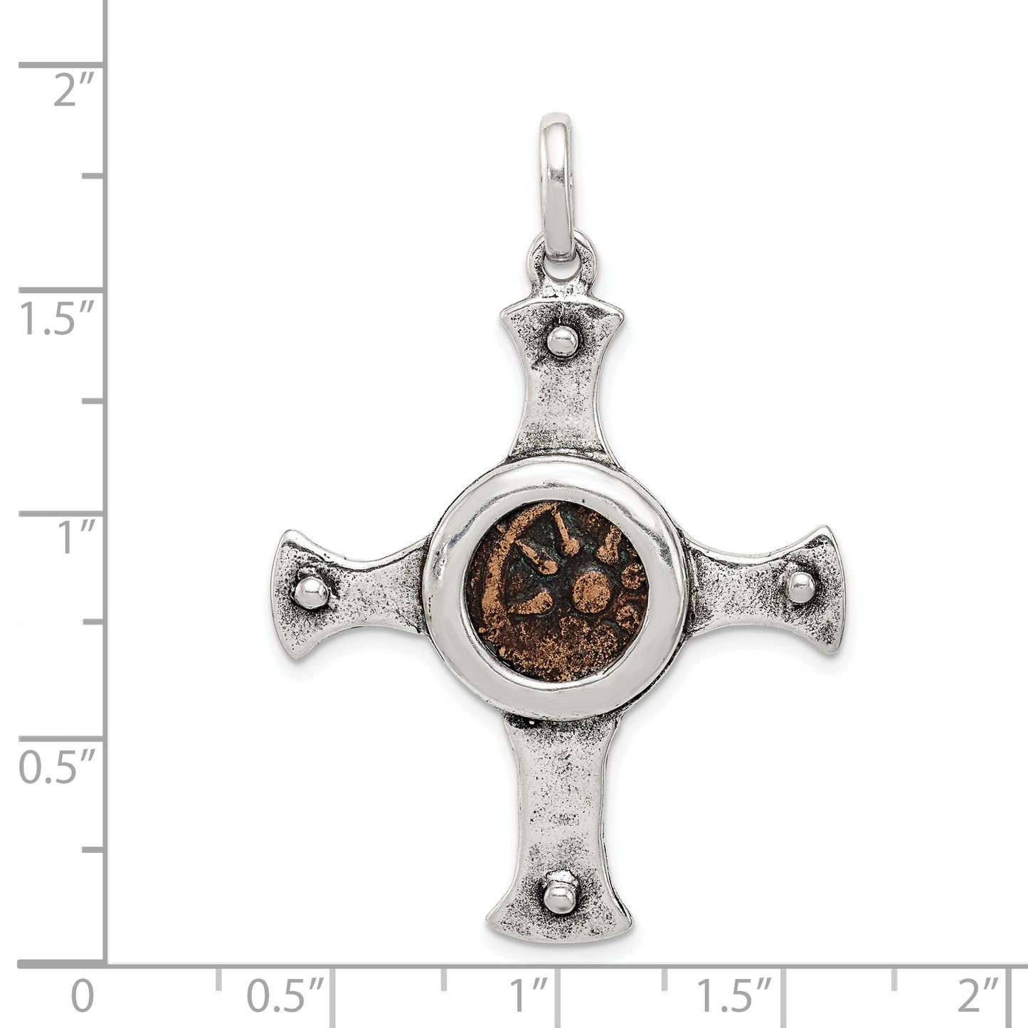 Sterling Silver Ancient Coins And Bronze Antiqued Widow'S Mite Coin Cross Pendant With A Certificate Of Authenticity