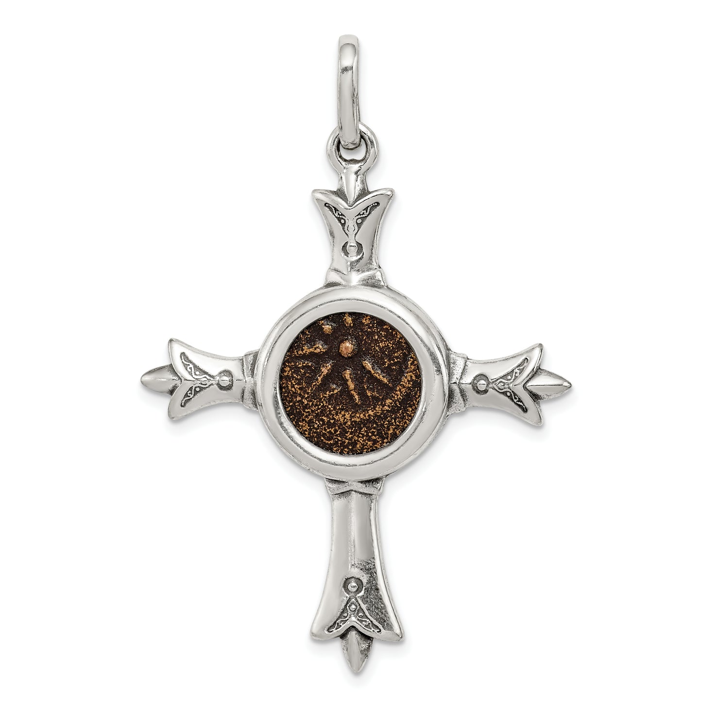 Sterling Silver Ancient Coins And Bronze Antiqued Widow'S Mite Coin Cross Pendant With A Certificate Of Authenticity