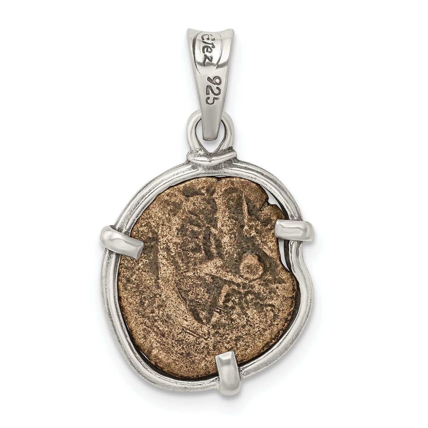 Sterling Silver Ancient Coins And Bronze Antiqued Widow'S Mite Coin Pendant With A Certificate Of Authenticity