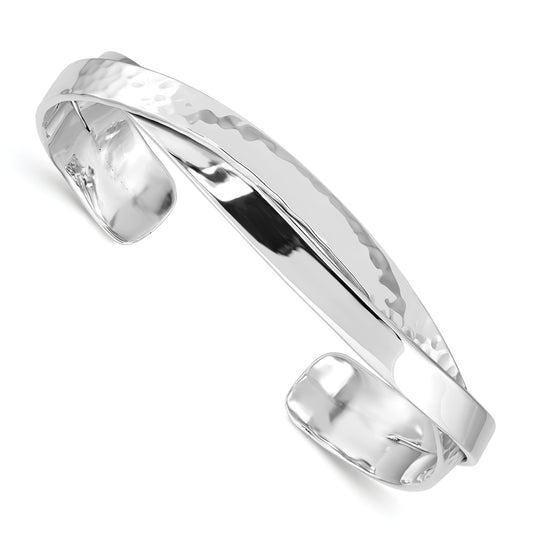 Sterling Silver Rhod-Plated Plain 6mm Hammered Bands Bangle