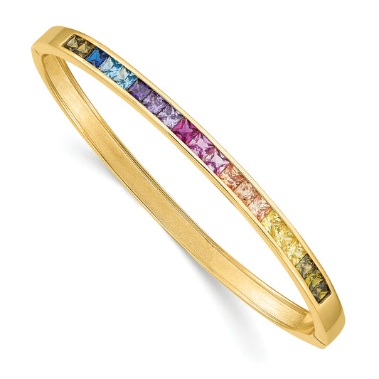 Sterling Silver Prizma Gold-Tone 14K Flash Gold-Plated Channel-Set Colorful Cz Hinged Bangle