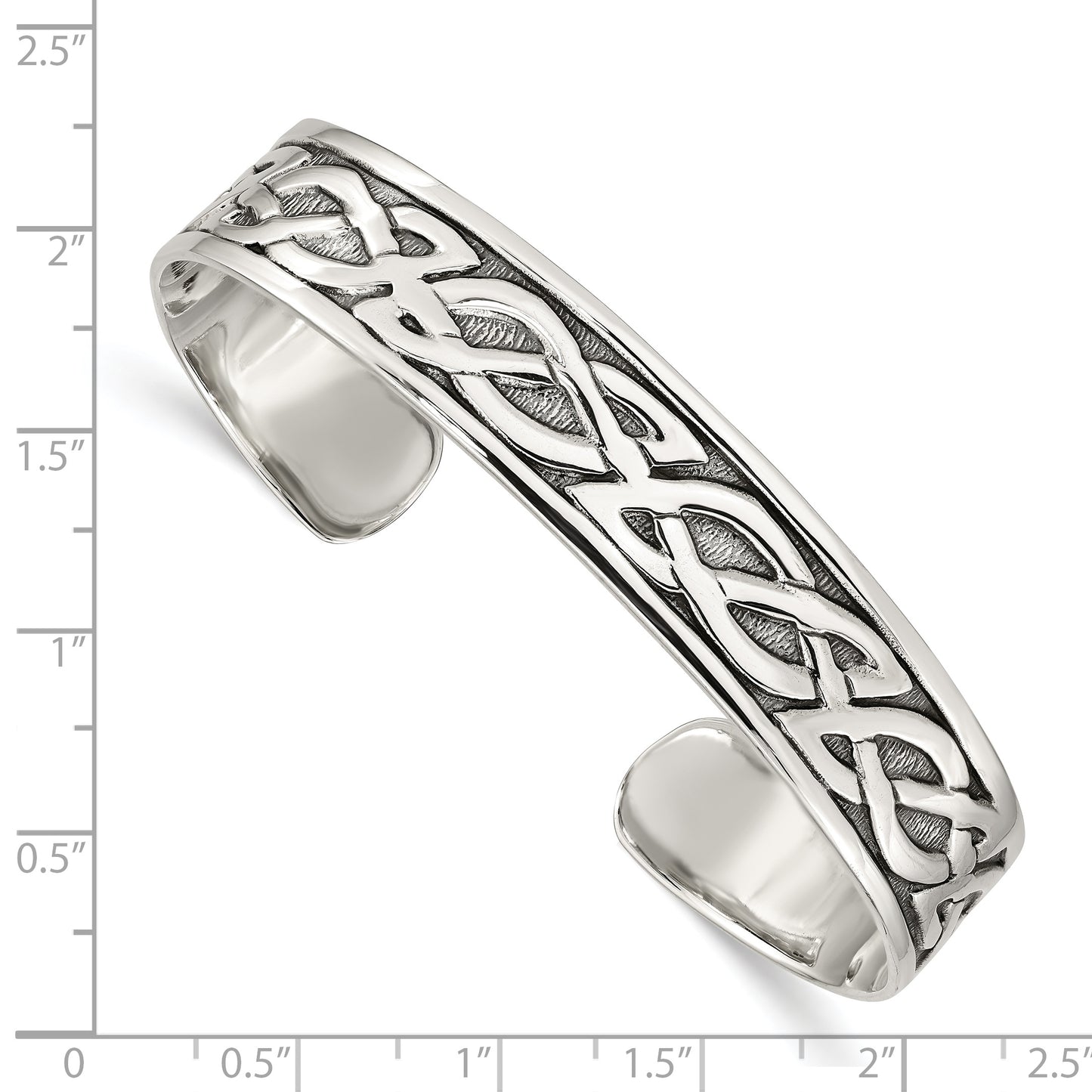 Sterling Silver Antiqued 12.5mm Celtic Design Cuff Bangle Bracelet