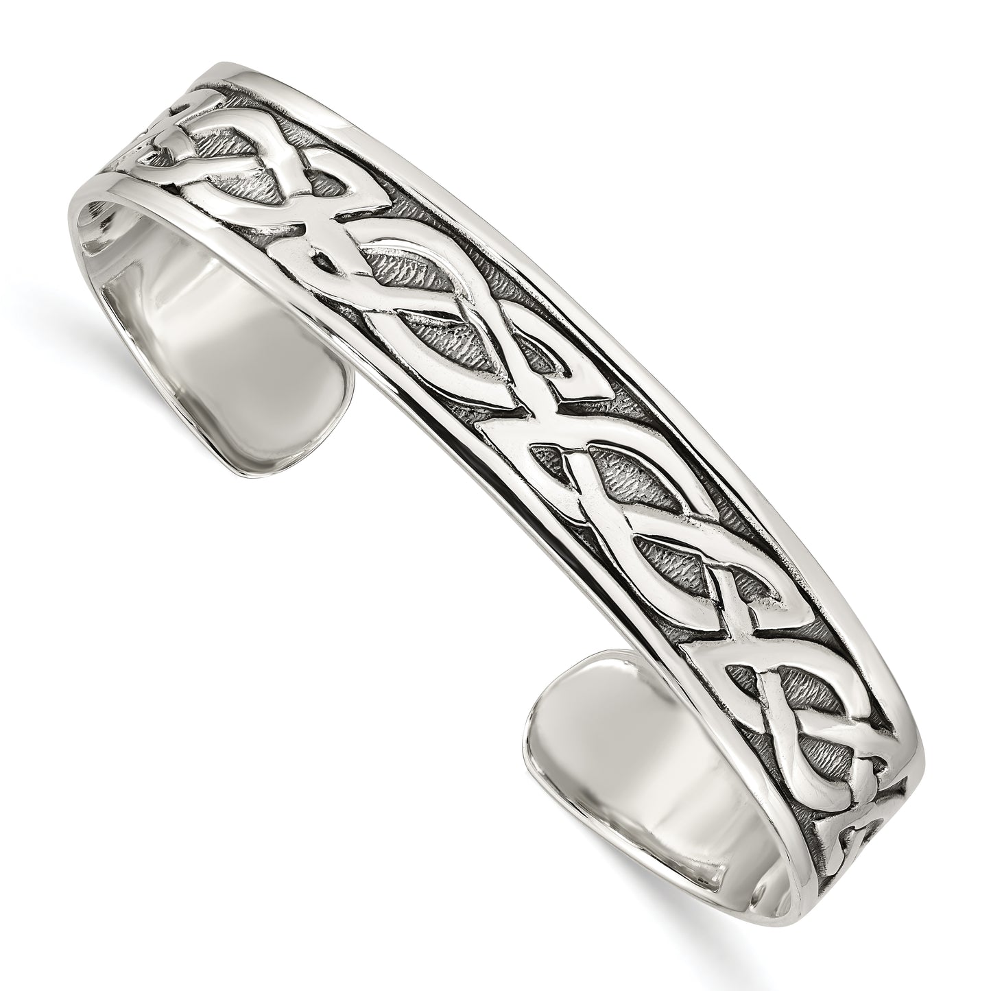 Sterling Silver Antiqued 12.5mm Celtic Design Cuff Bangle Bracelet