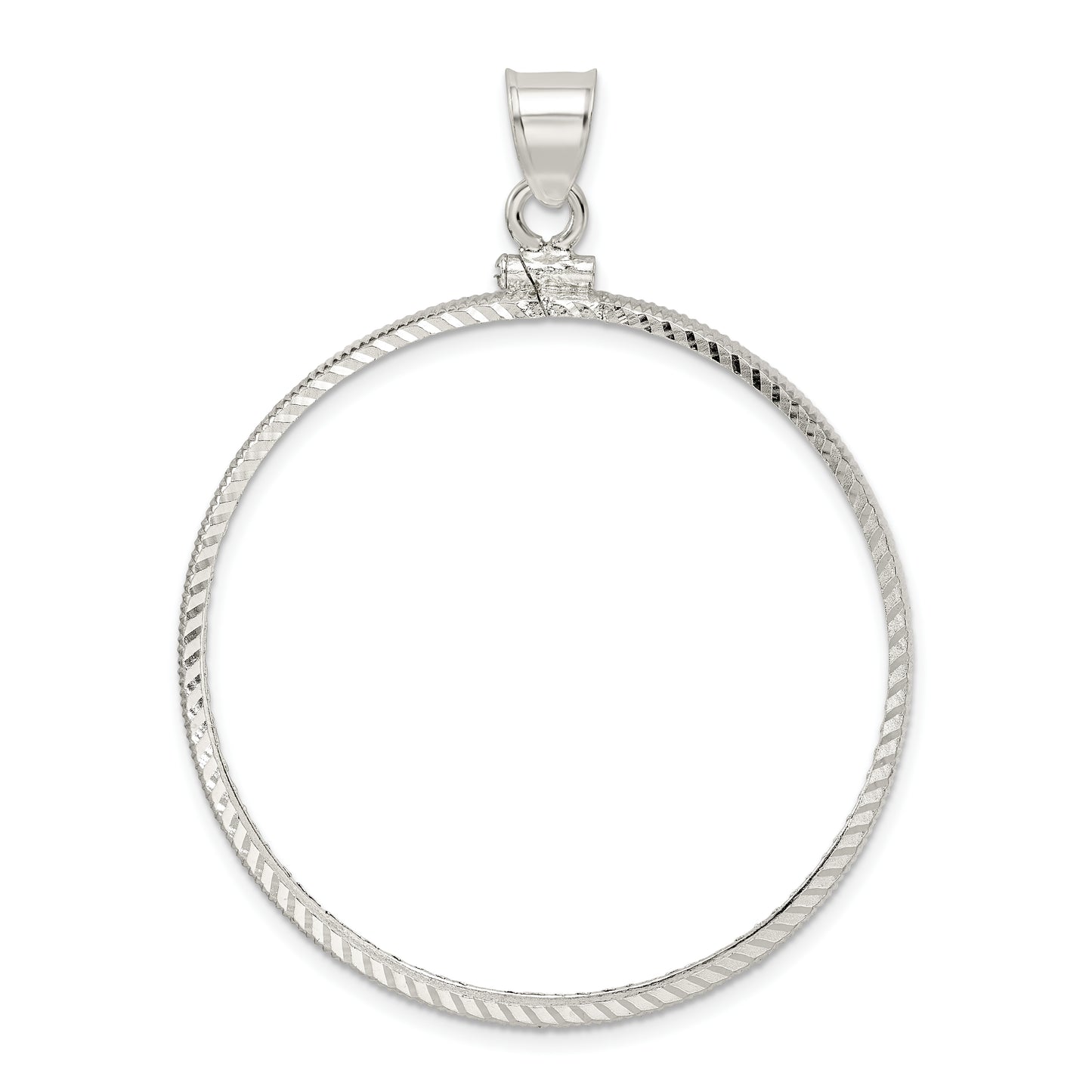 Sterling Silver Wideband Distinguished Coin Jewelry Polished And Diamond-Cut 40.6 X 3.1mm Screw Top Bezel Pendant