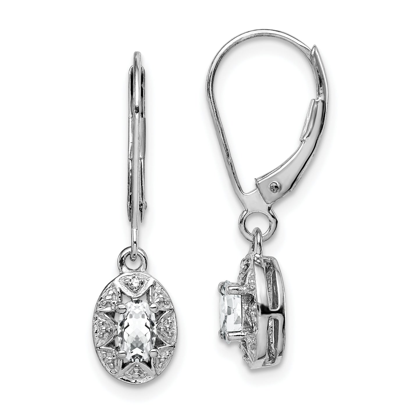 Sterling Silver Rhodium-Plated Diam. & White Topaz Earrings