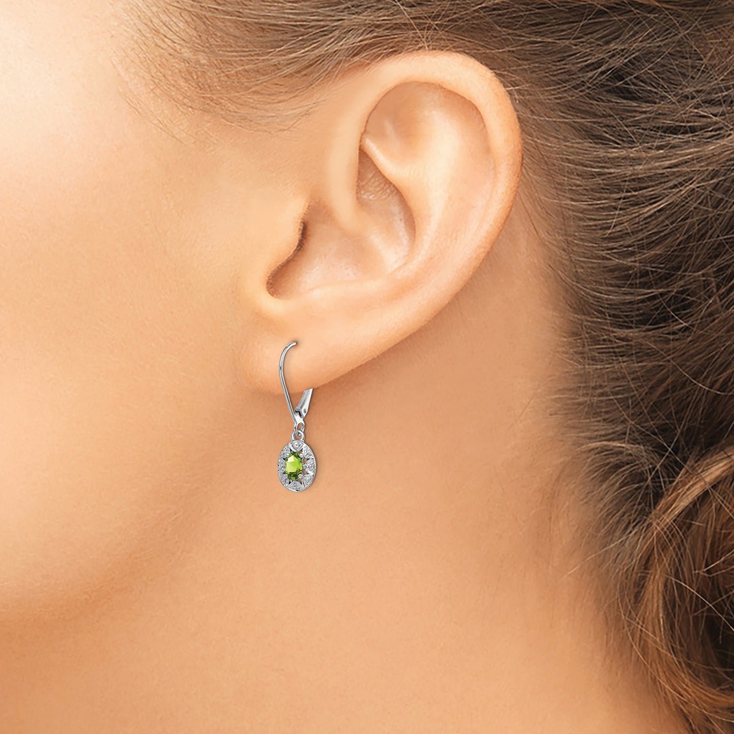 Sterling Silver Rhodium-Plated Diam. & Peridot Earrings