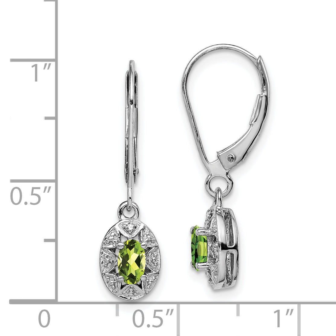 Sterling Silver Rhodium-Plated Diam. & Peridot Earrings