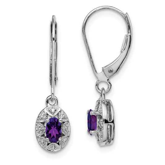 Sterling Silver Rhodium-Plated Diam. & Amethyst Earrings