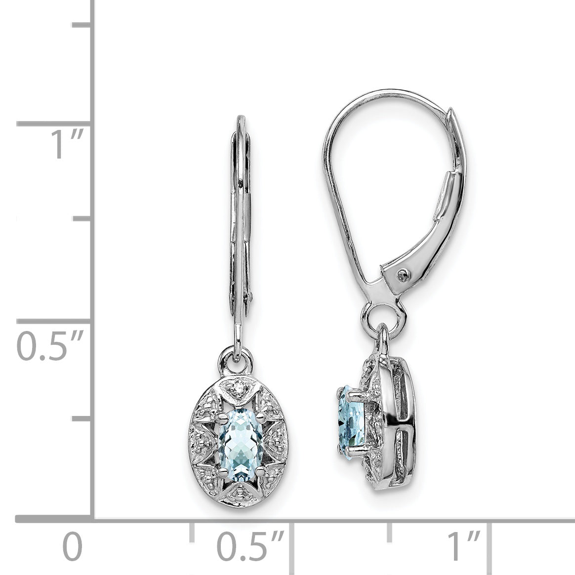 Sterling Silver Rhodium-Plated Diam. & Aquamarine Earrings