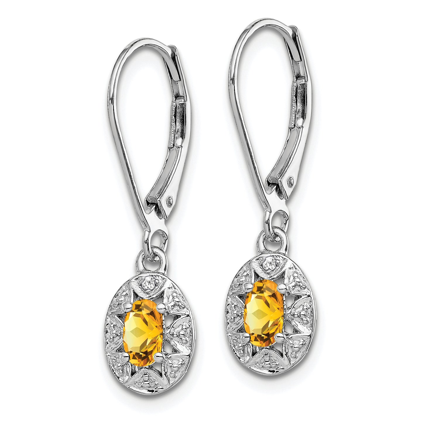 Sterling Silver Rhodium-Plated Diam. & Citrine Earrings