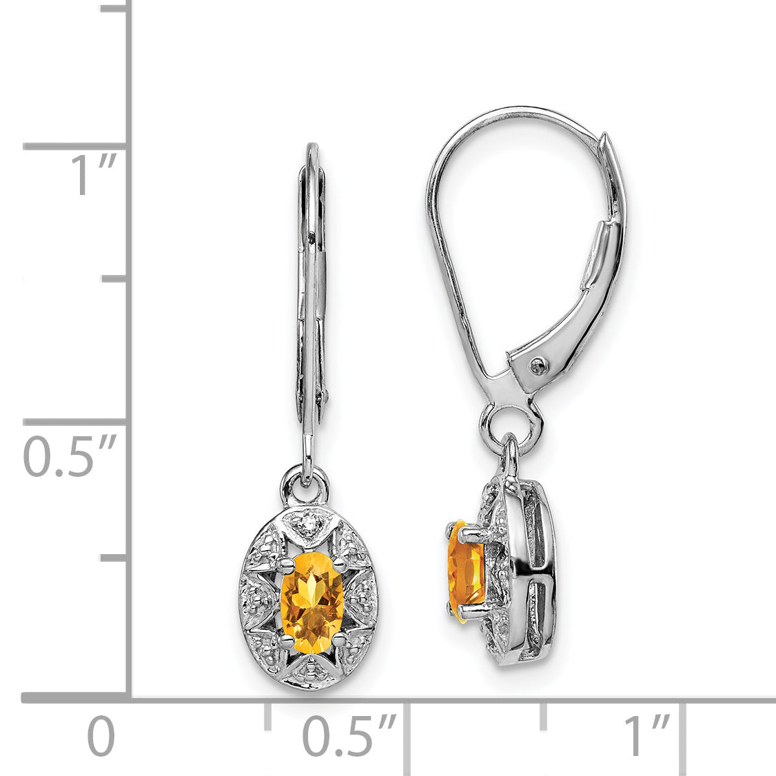 Sterling Silver Rhodium-Plated Diam. & Citrine Earrings