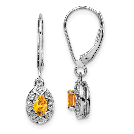 Sterling Silver Rhodium-Plated Diam. & Citrine Earrings