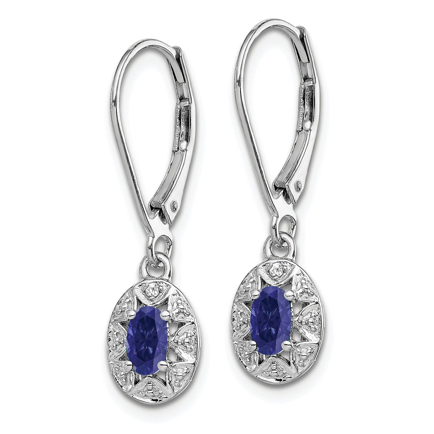 Sterling Silver Rhodium-Plated Diam. & Created Sapphire Earrings