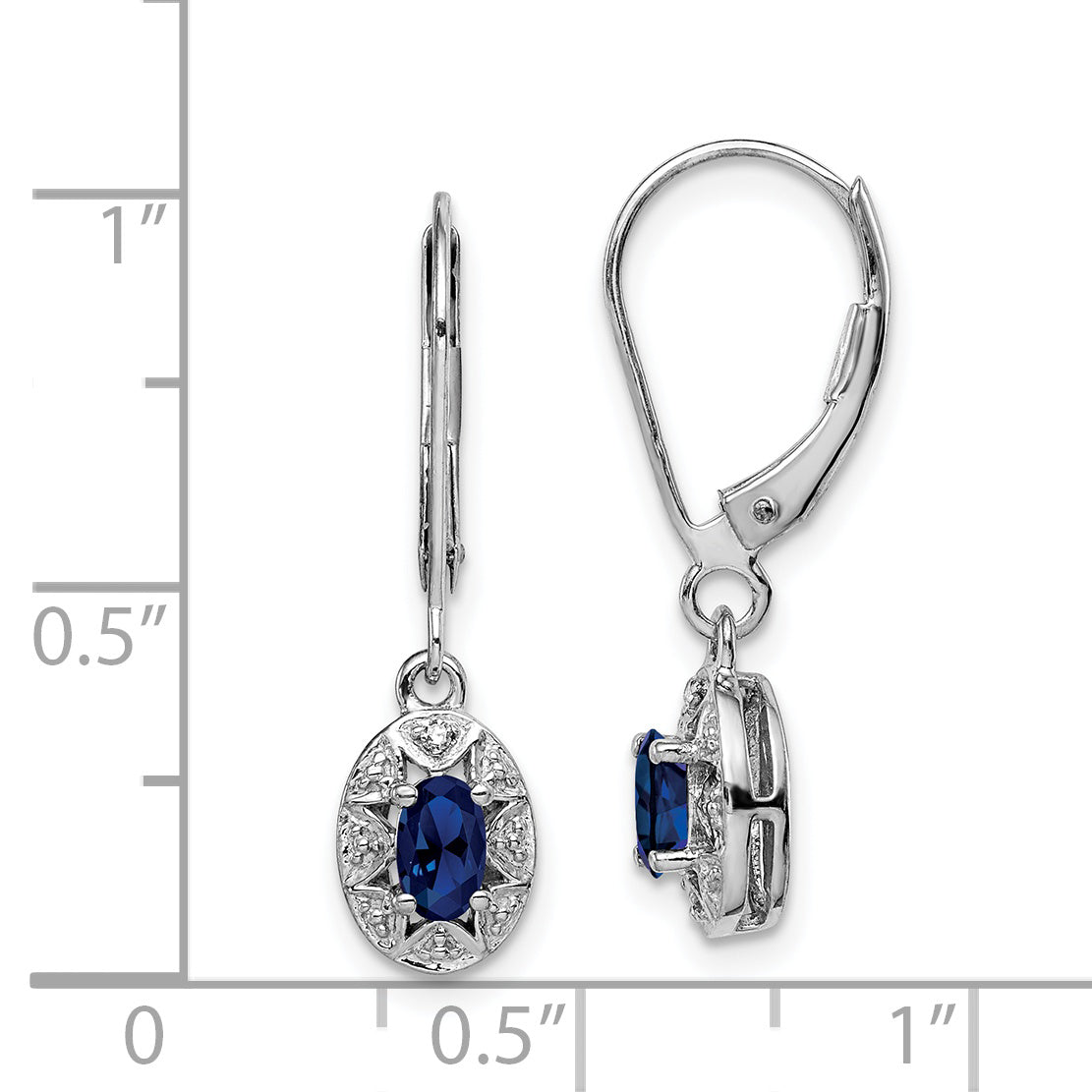 Sterling Silver Rhodium-Plated Diam. & Created Sapphire Earrings