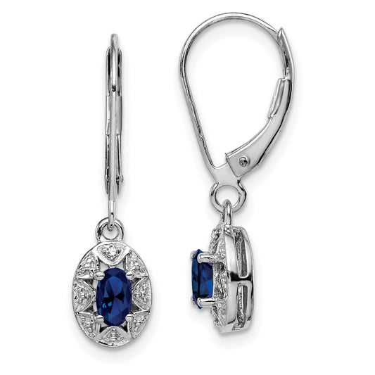 Sterling Silver Rhodium-Plated Diam. & Created Sapphire Earrings