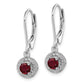 Sterling Silver Rhodium Plated Lab Created Ruby And Diamond Halo Dangle Leverback Earrings