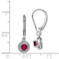 Sterling Silver Rhodium Plated Lab Created Ruby And Diamond Halo Dangle Leverback Earrings