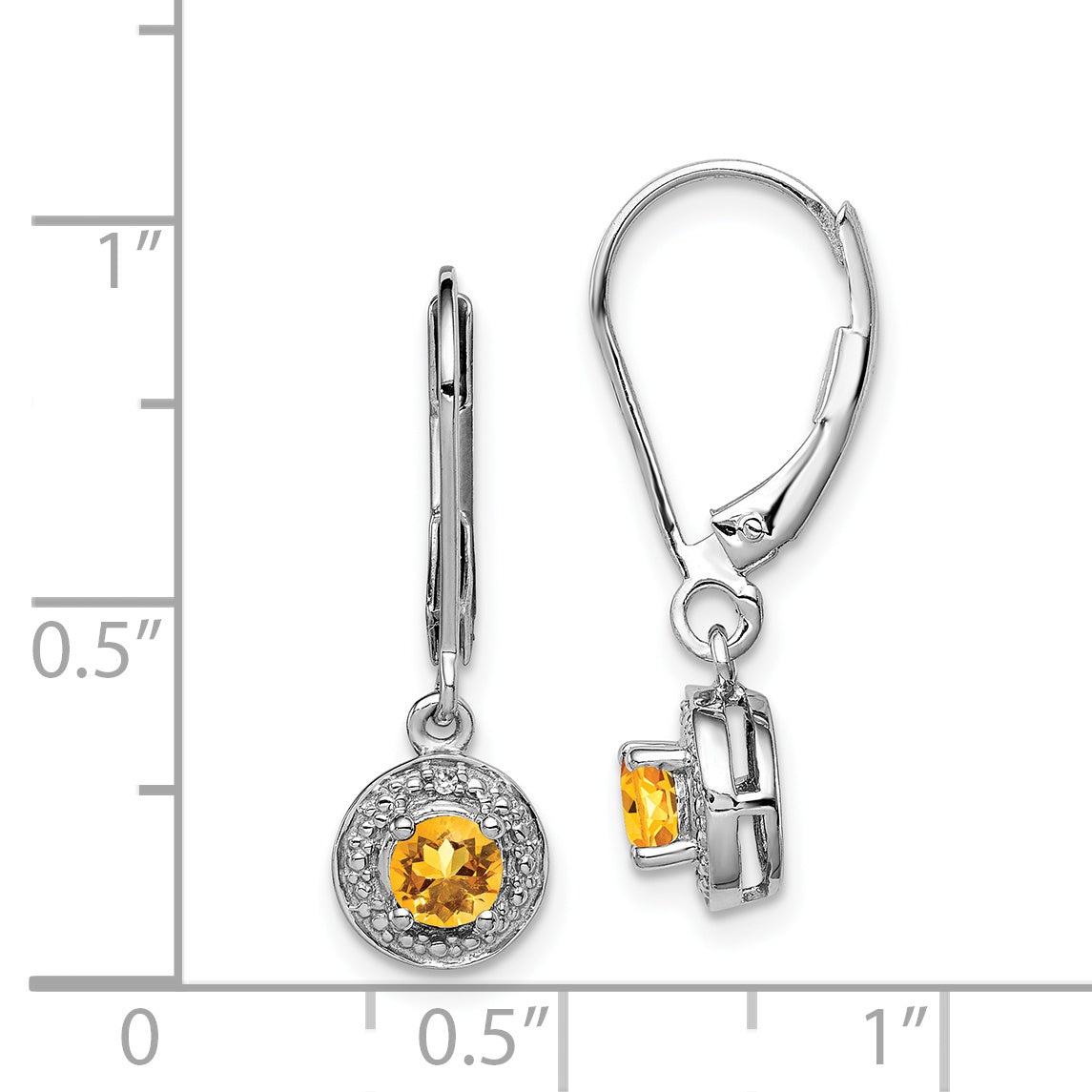 Sterling Silver Rhodium-Plated Diam. & Citrine Earrings