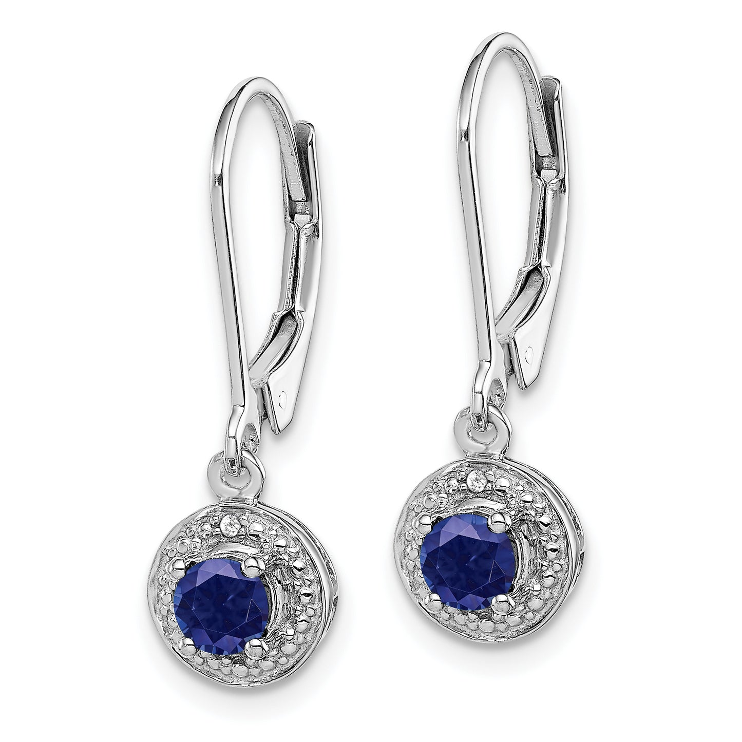 Sterling Silver Rhodium-Plated Diam. & Created Sapphire Earrings