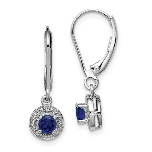 Sterling Silver Rhodium-Plated Diam. & Created Sapphire Earrings