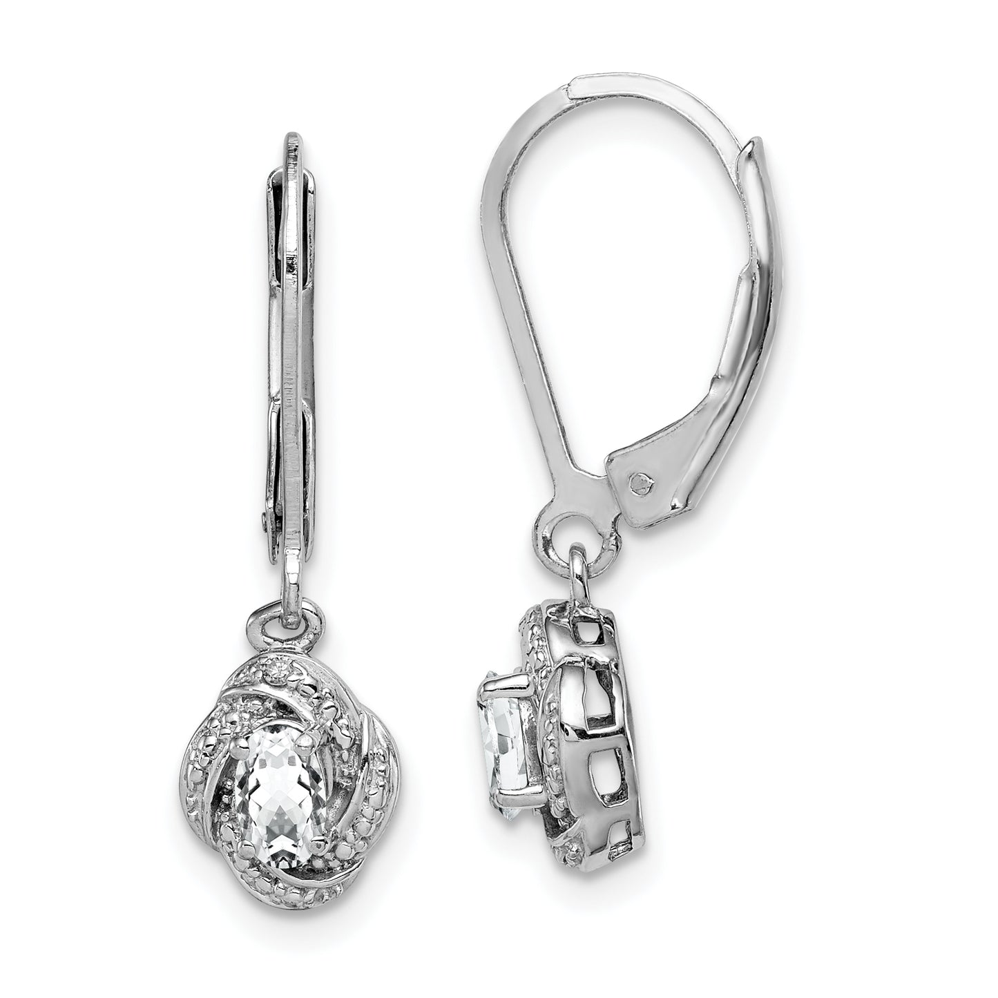 Sterling Silver Rhodium-Plated Diam. & White Topaz Earrings