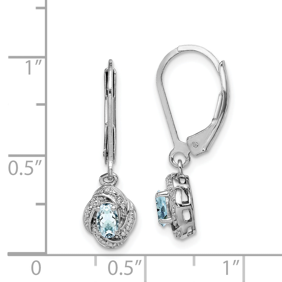 Sterling Silver Rhodium-Plated Diam. & Aquamarine Earrings