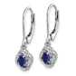 Sterling Silver Rhodium-Plated Diam. & Created Sapphire Earrings