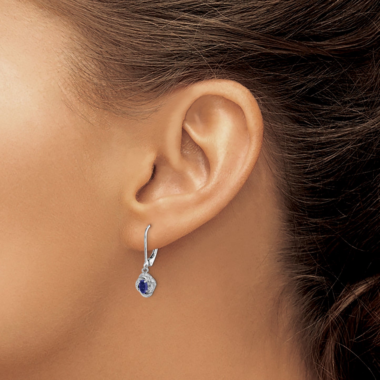 Sterling Silver Rhodium-Plated Diam. & Created Sapphire Earrings