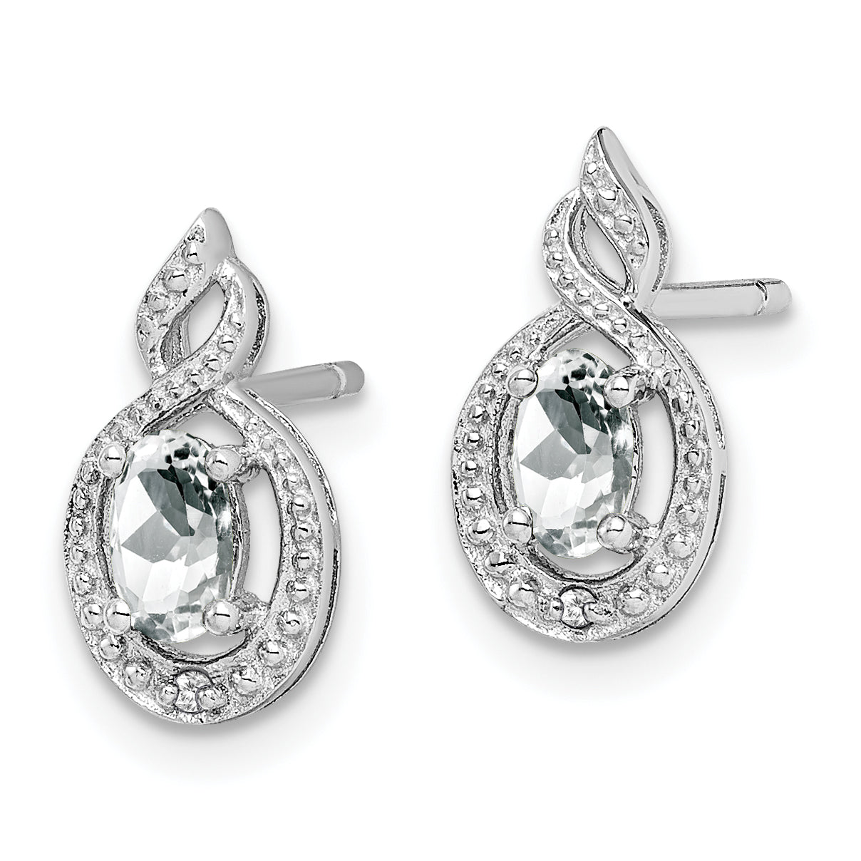 Sterling Silver Rhodium-Plated White Topaz & Diam. Earrings