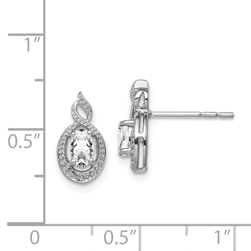 Sterling Silver Rhodium-Plated White Topaz & Diam. Earrings