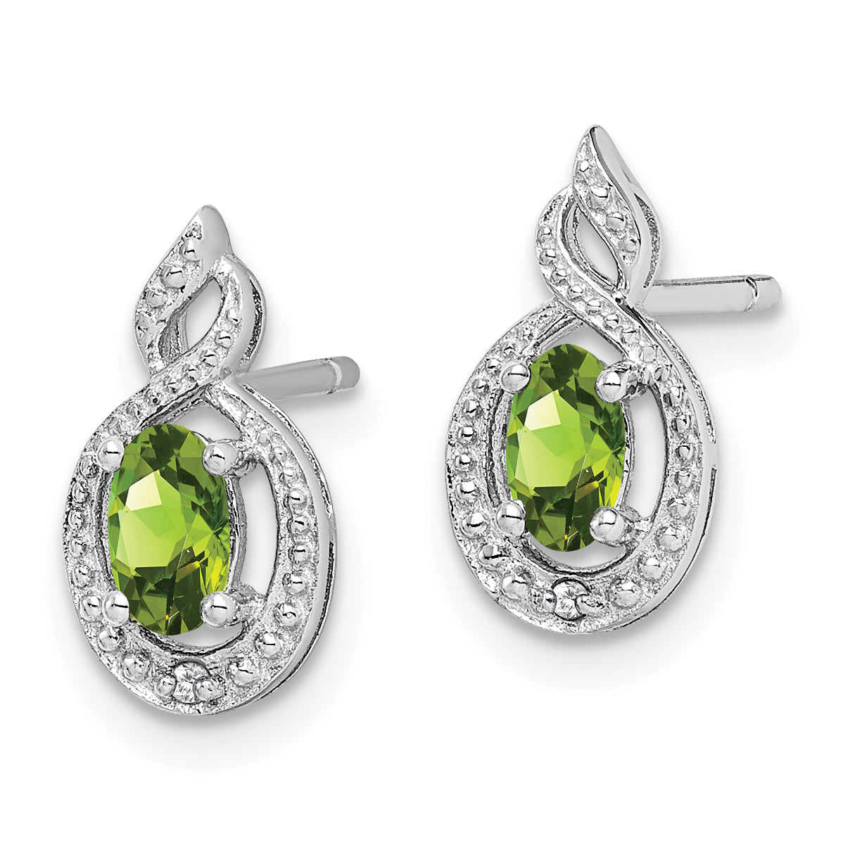 Sterling Silver Rhodium-Plated Peridot & Diam. Earrings