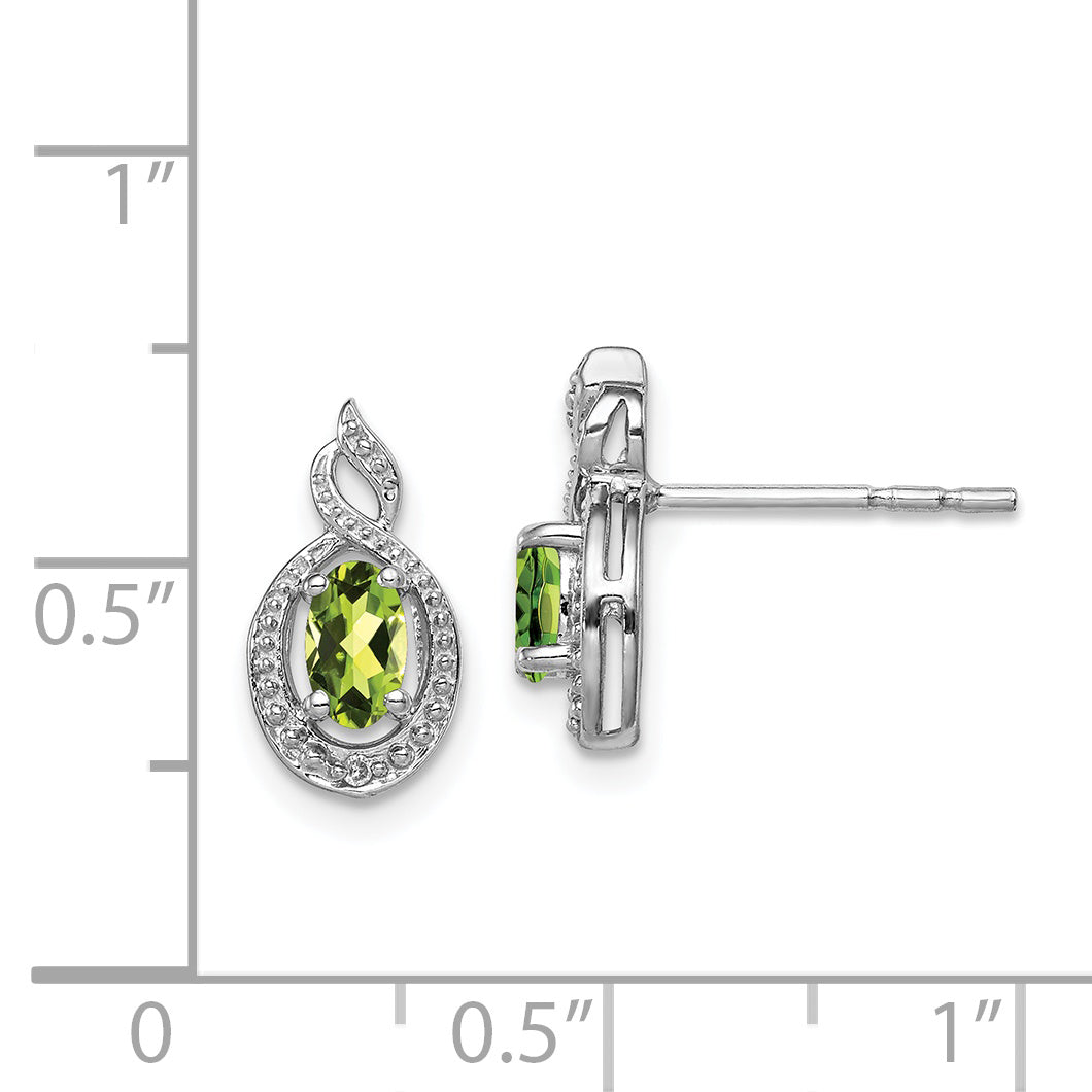 Sterling Silver Rhodium-Plated Peridot & Diam. Earrings