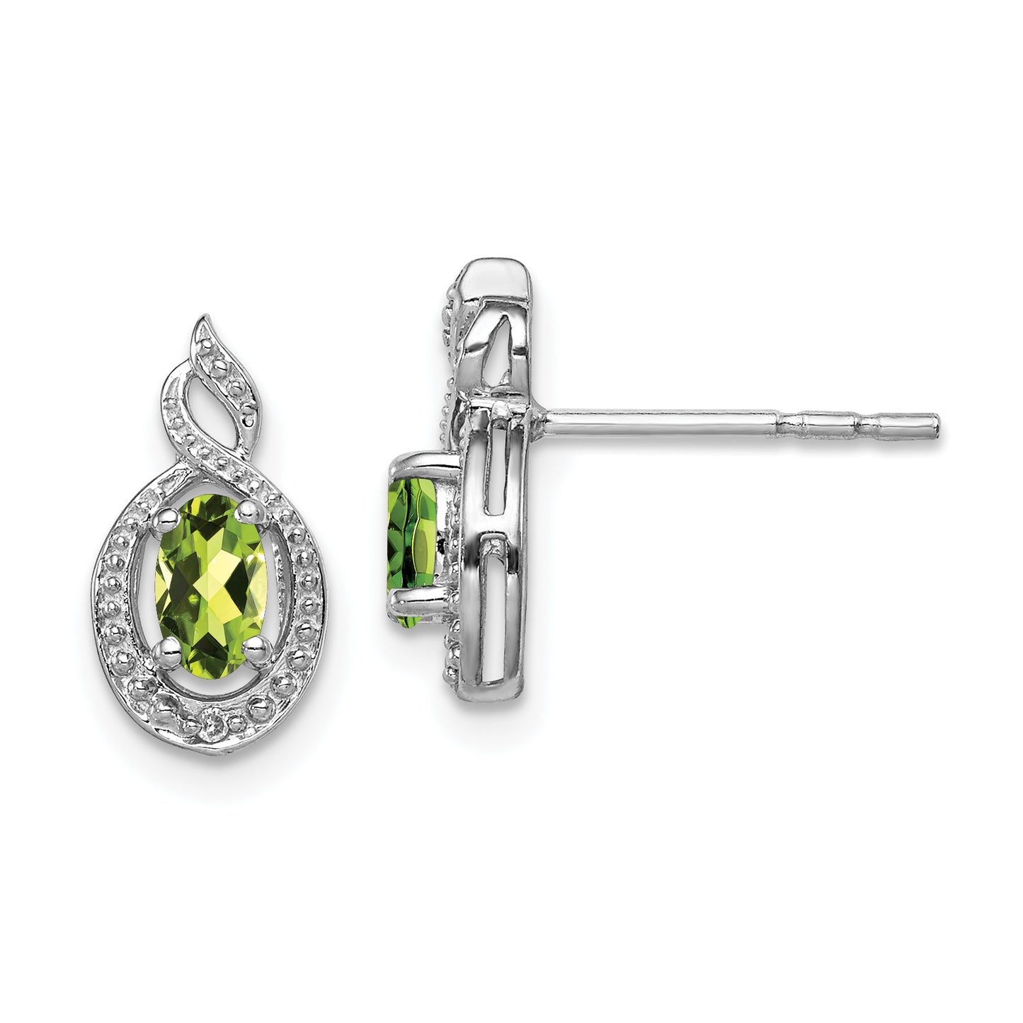 Sterling Silver Rhodium-Plated Peridot & Diam. Earrings