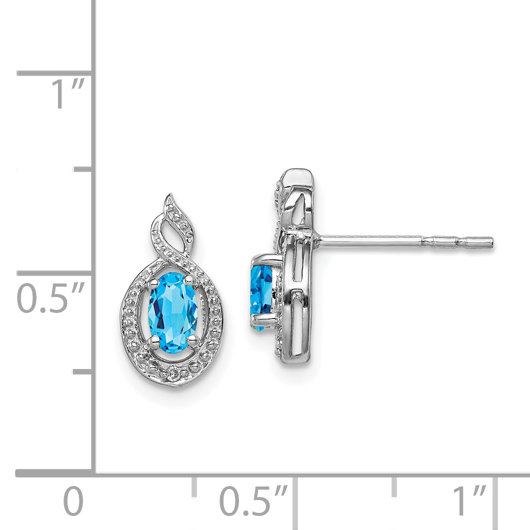 Sterling Silver Rhodium-Plated Light Swiss Blue Topaz & Diam. Earrings