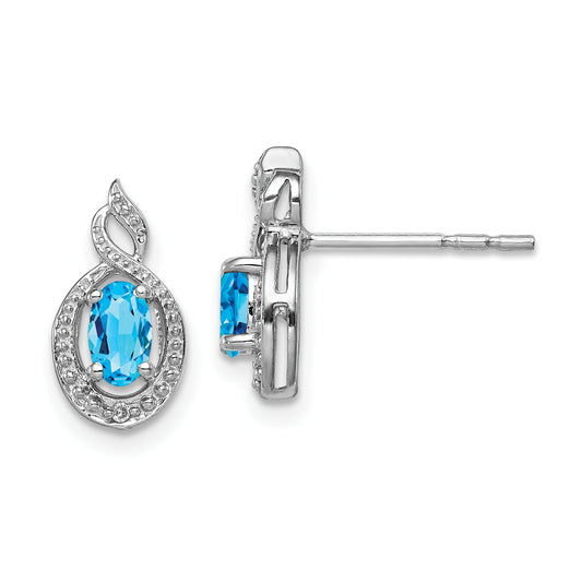 Sterling Silver Rhodium-Plated Light Swiss Blue Topaz & Diam. Earrings