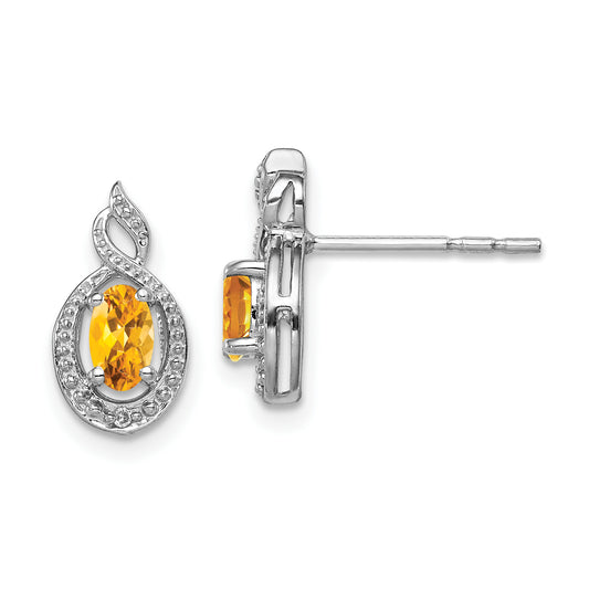 Sterling Silver Rhodium-Plated Citrine & Diam. Earrings