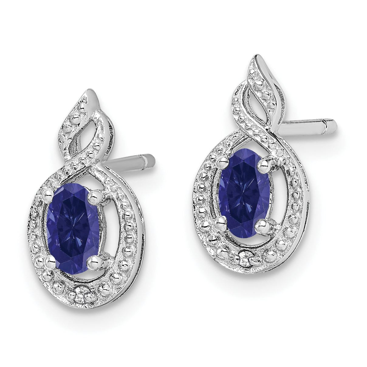 Sterling Silver Rhodium-Plated Created Sapphire & Diam. Earrings