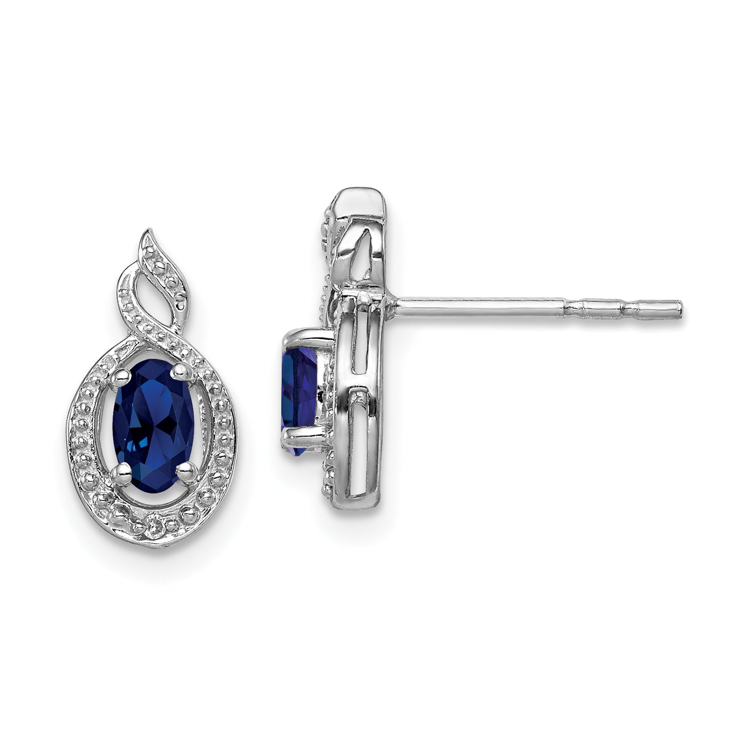 Sterling Silver Rhodium-Plated Created Sapphire & Diam. Earrings