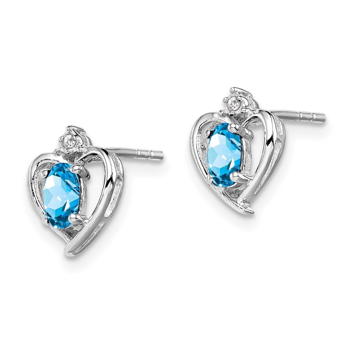 Sterling Silver Rhodium-Plated Light Swiss Blue Topaz & Diam. Earrings